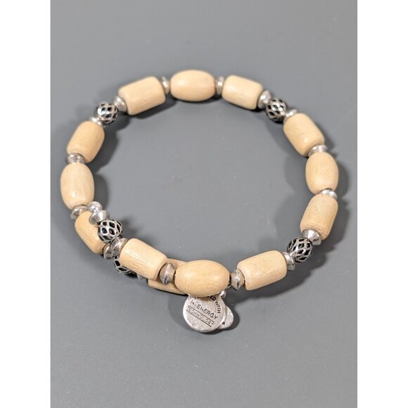 Alex & Ani 7" Wood Bead Bracelet With Metal Accents Boho Coastal - Picture 6 of 8